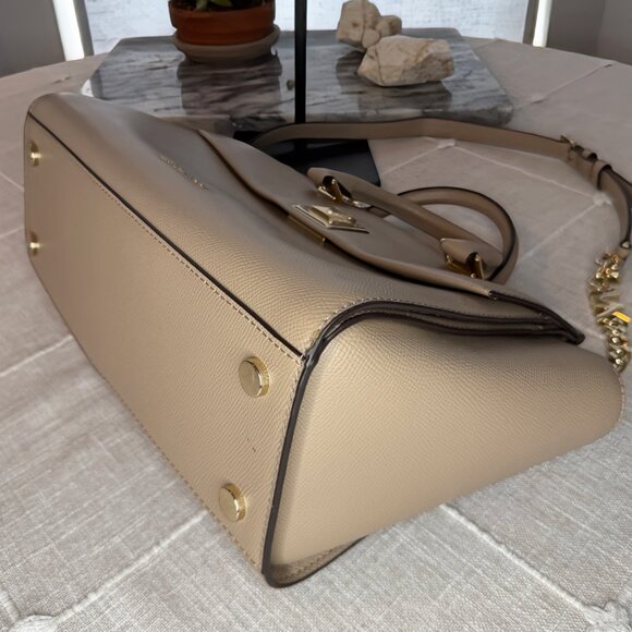 Michael Kors Sylvia Satchel Shoulder Bag - Beige Taupe Leather - Picture 13 of 16